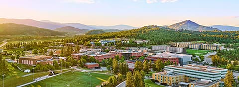 Aerial shot of UBC Okanagan campus on a sunny day
