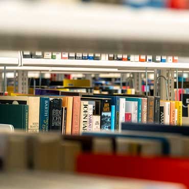 Bookshelves inside a library
