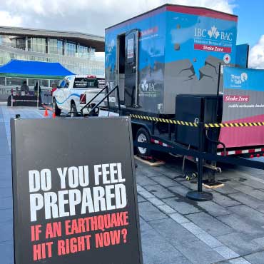 An earthquake simulator at Shakeout BC in October 2024.