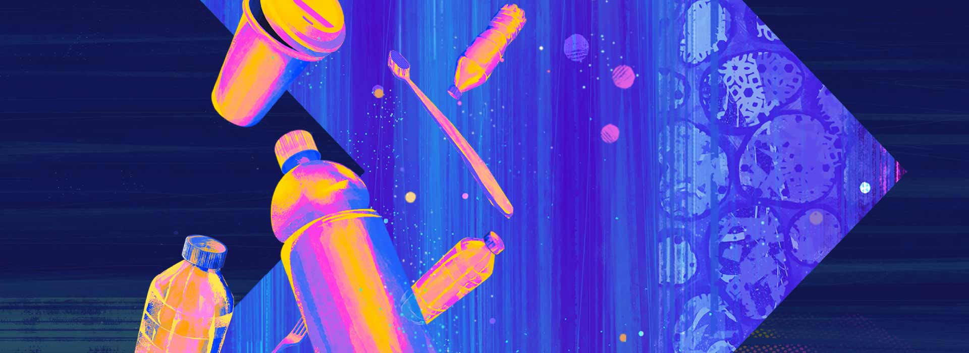 Illustration of plastic containers flowing in a stream