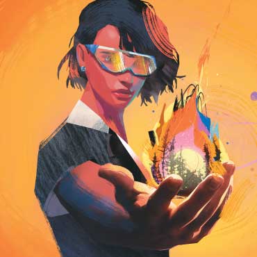 Illustration of fire in the palm of a hand