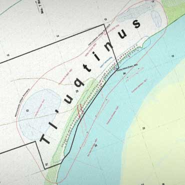 Digitized map of the historical site of Tl'uqtinus, Cowichan Village in Richmond, BC.