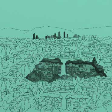 Illustration of housing in the city being highlighted.