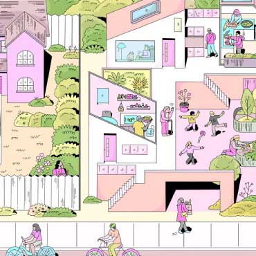 Illustration of shared spaces for living.