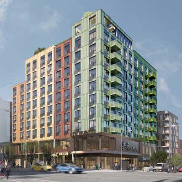 An architect's rendering of the mixed-use, non-market housing development that will become the future home of the UBC Learning Exchange.